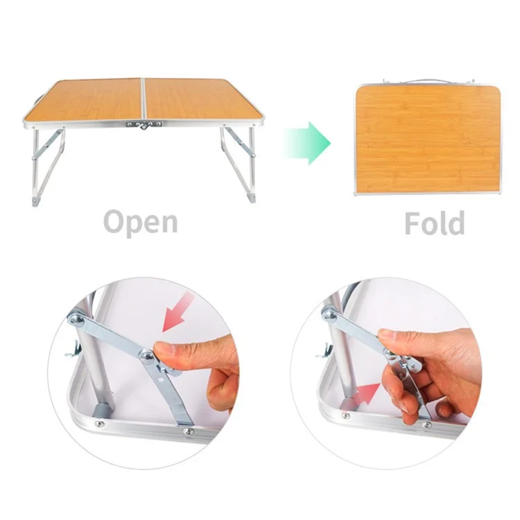 CLS 61cmx40.5cmx27cm Mesa de Piquenique e Acampamento Ao Ar Livre, Bambu + Liga de Alumínio Dobrável com Bolsa de Armazenamento