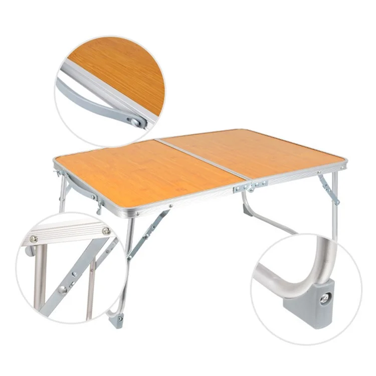 CLS 61cmx40.5cmx27cm Mesa de Piquenique e Acampamento Ao Ar Livre, Bambu + Liga de Alumínio Dobrável com Bolsa de Armazenamento