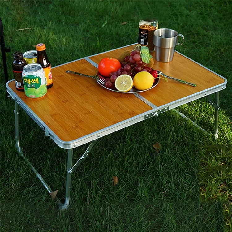 61cmx40.5cmx27cm Portable Camping Picnic Table Bamboo Board + Aluminum Alloy Folding Table