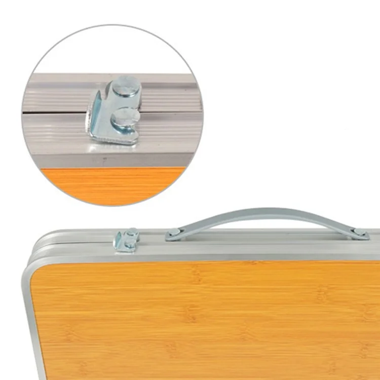 Table de Camping Pliable en Bambou avec Cadre en Aluminium, Taille M: 40,5*91,5*27cm (sans sac)