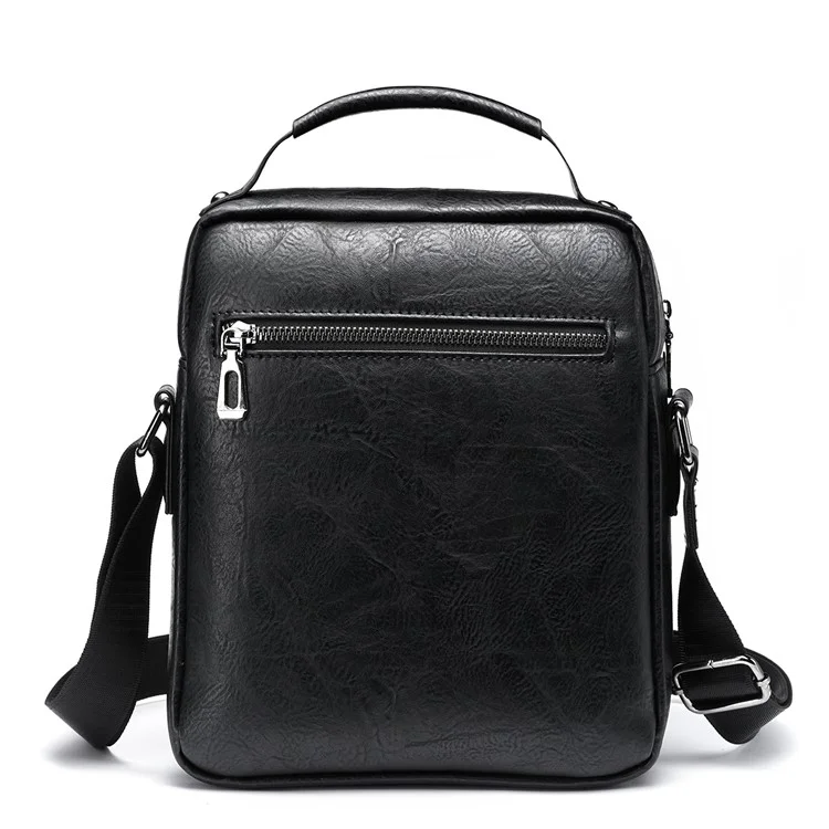 WEIXIER 8642 Sac Messenger en cuir PU vintage pour homme, multi-poches, bandoulière, sac à épaule unique - Noir