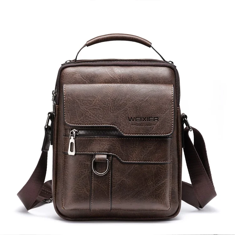 Weixier 8642 Men Vintage PU Messenger Messenger Multi-pockets Crossbody Single Saco de Ombro - Marrom Escuro