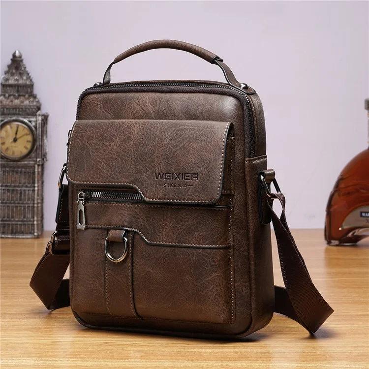 Weixier 8642 Men Vintage PU Messenger Messenger Multi-pockets Crossbody Single Saco de Ombro - Marrom Escuro