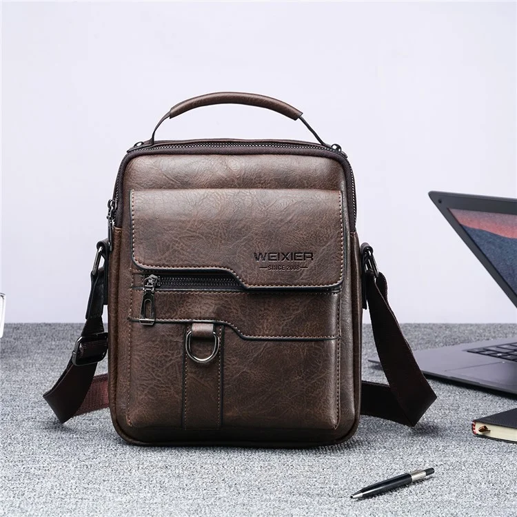 Weixier 8642 Men Vintage PU Messenger Messenger Multi-pockets Crossbody Single Saco de Ombro - Marrom Escuro