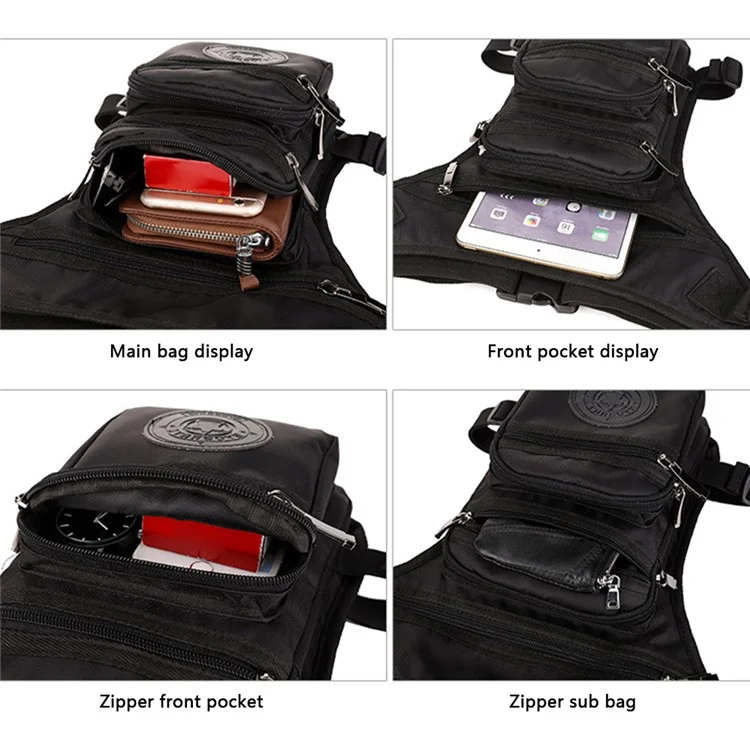 HAOSHUAI 322 Sac de jambe pour homme, imperméable en nylon tactique, sac de taille, 17x8x31cm - Noir