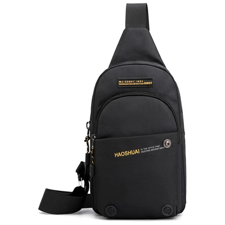HAOSHUAI 6803 Sac bandoulière extérieur en nylon imperméable, 17x10x34cm - Noir