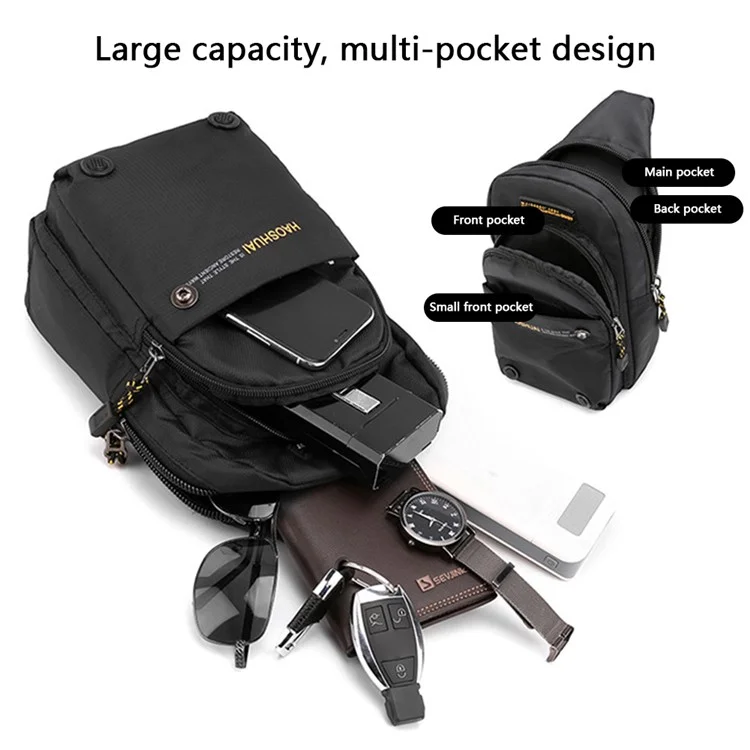 HAOSHUAI 6803 Sac bandoulière extérieur en nylon imperméable, 17x10x34cm - Noir