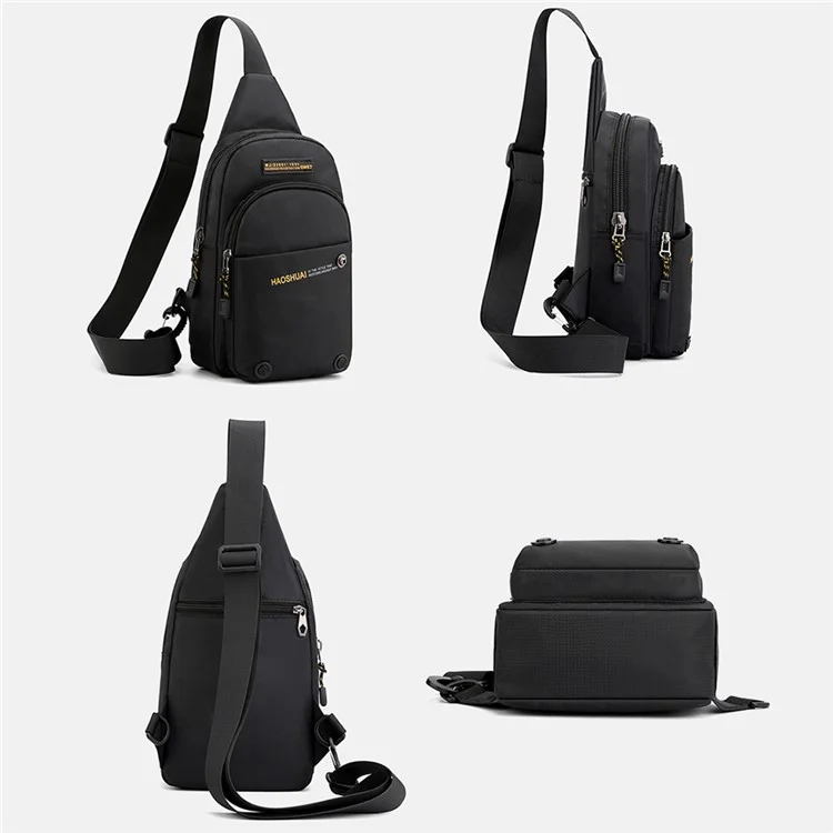 HAOSHUAI 6803 Sac bandoulière extérieur en nylon imperméable, 17x10x34cm - Noir