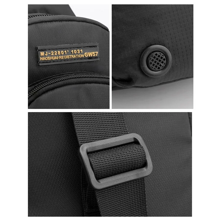 HAOSHUAI 6803 Sac bandoulière extérieur en nylon imperméable, 17x10x34cm - Noir