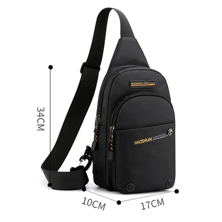 HAOSHUAI 6803 Sac bandoulière extérieur en nylon imperméable, 17x10x34cm - Noir
