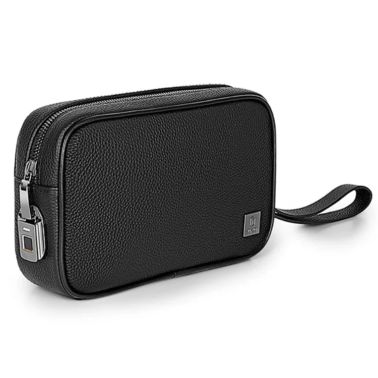 WIWU Master Fingerprint Lock Storage Bag Genuine Cow Leather Data Cable Power Bank Carrying Pouch