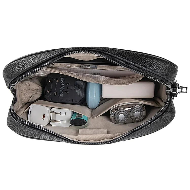 WIWU Master Fingerprint Lock Storage Bag Genuine Cow Leather Data Cable Power Bank Carrying Pouch