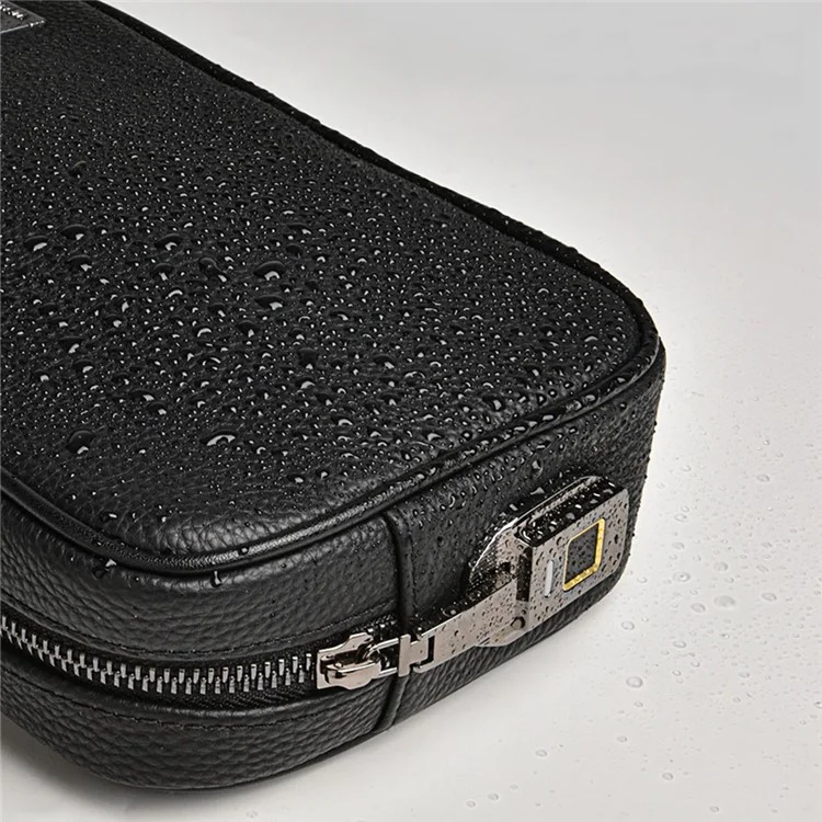 WIWU Master Fingerprint Lock Storage Bag Genuine Cow Leather Data Cable Power Bank Carrying Pouch