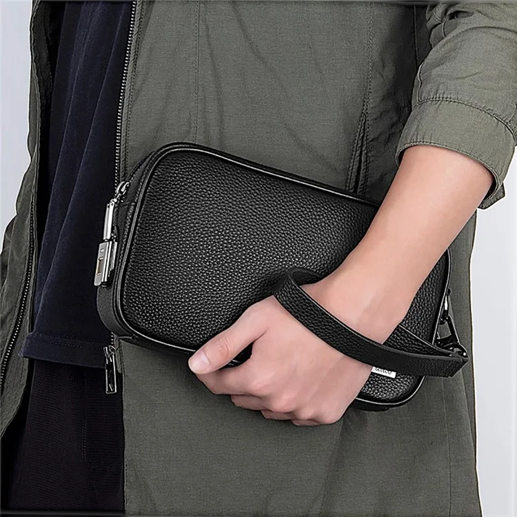 WIWU Master Fingerprint Lock Storage Bag Genuine Cow Leather Data Cable Power Bank Carrying Pouch