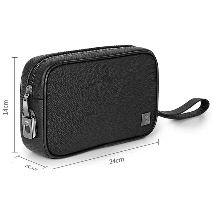 WIWU Master Fingerprint Lock Storage Bag Genuine Cow Leather Data Cable Power Bank Carrying Pouch