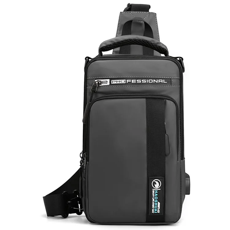HAOSHUAI 1100-16 Sac à bandoulière USB Charging pour homme pour l'extérieur 18x7x22cm en nylon Sac de poitrine - Gris