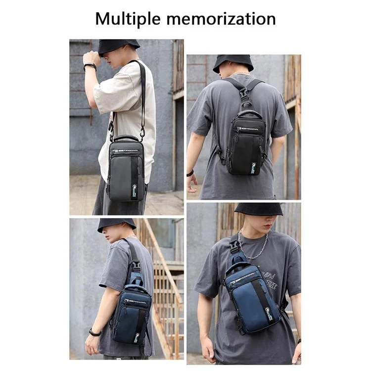HAOSHUAI 1100-16 Sac à bandoulière USB Charging pour homme pour l'extérieur 18x7x22cm en nylon Sac de poitrine - Gris