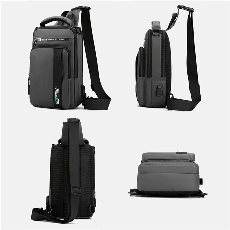 HAOSHUAI 1100-16 Sac à bandoulière USB Charging pour homme pour l'extérieur 18x7x22cm en nylon Sac de poitrine - Gris