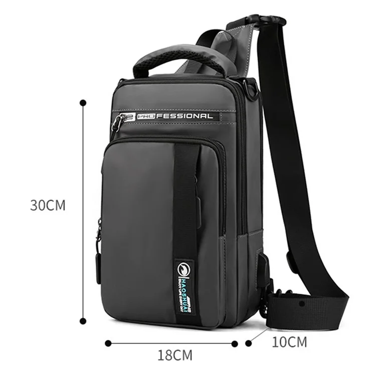 HAOSHUAI 1100-16 Sac à bandoulière USB Charging pour homme pour l'extérieur 18x7x22cm en nylon Sac de poitrine - Gris
