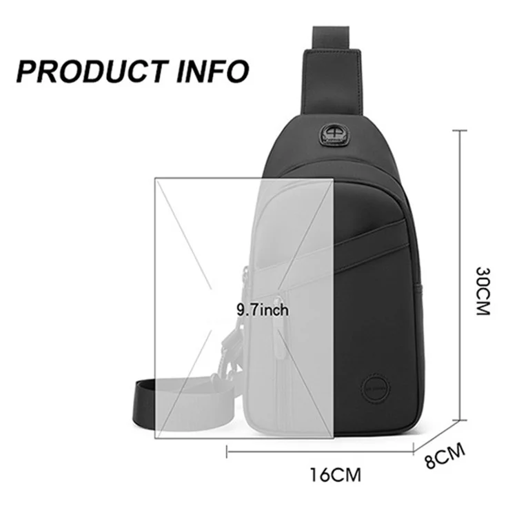 WEPOWER 1280 Stilvolle Nylon-Brusttasche Herren Einzelschultergurt Umhängetasche, 16x8x30cm - Schwarz