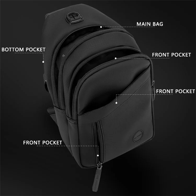 WEPOWER 1280 Stilvolle Nylon-Brusttasche Herren Einzelschultergurt Umhängetasche, 16x8x30cm - Schwarz