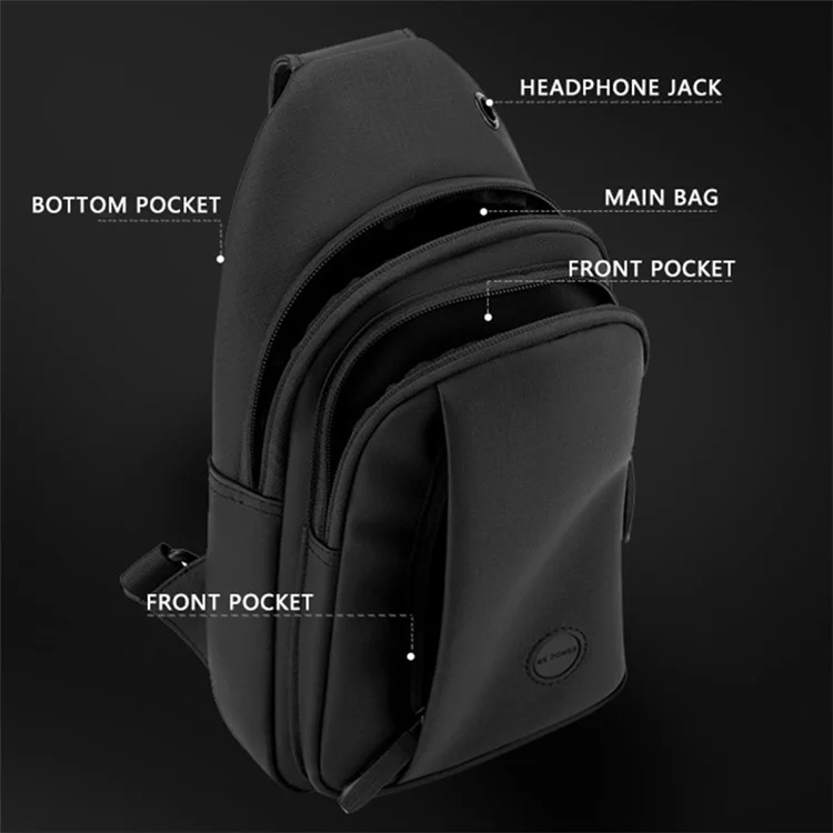 WEPOWER 1281 Stylish Men Chest Bag Nylon Single Shoulder Crossbody Bag, 17x8x31cm - Schwarz