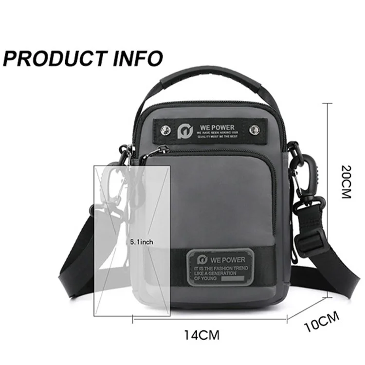 WEPOWER 1861 Borsa Marsupio Outdoor da Uomo Impermeabile in Nylon, Tracolla Singola Crossbody, 14x10x20cm - Nero