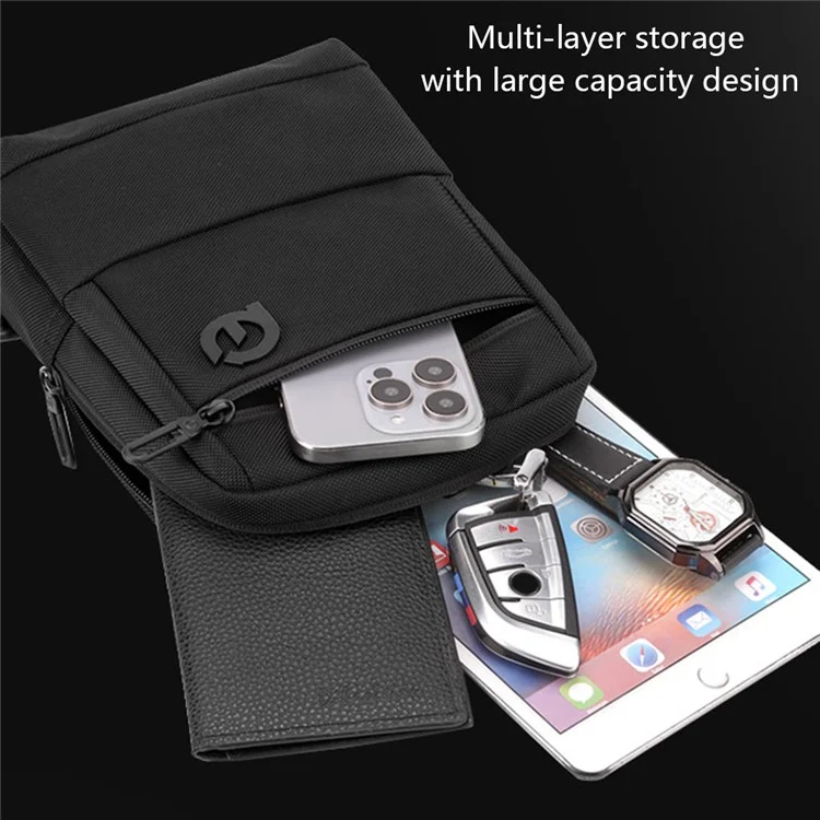 WEPOWER 2129 Bolso de pecho de nailon impermeable y elegante para hombres, bolso cruzado, 17x7x24cm - Negro