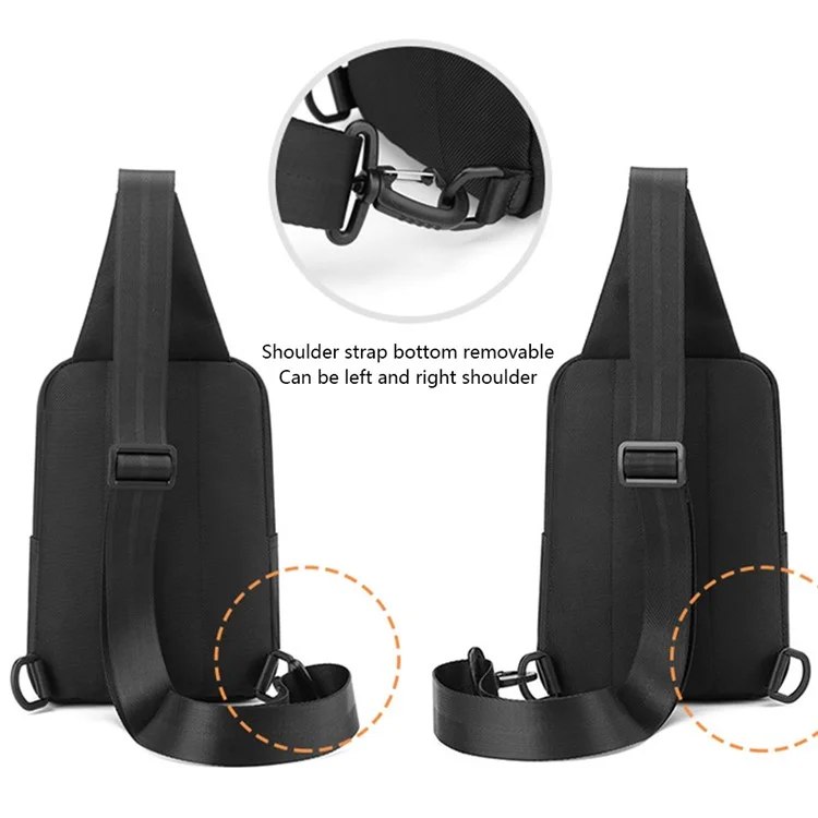 WEPOWER 2129 Bolso de pecho de nailon impermeable y elegante para hombres, bolso cruzado, 17x7x24cm - Negro