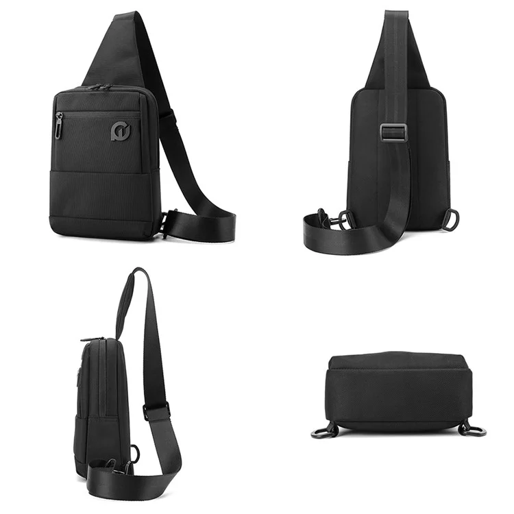 WEPOWER 2129 Bolso de pecho de nailon impermeable y elegante para hombres, bolso cruzado, 17x7x24cm - Negro