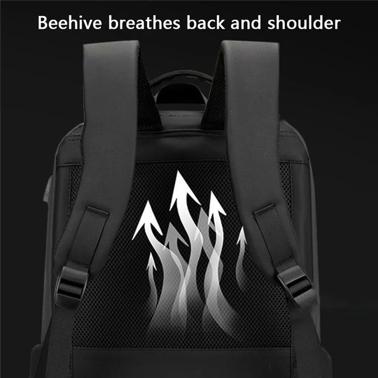 WEPOWER 1288 Stylish Men Travel Nylon Backpack Laptop Carrying Daypack mit USB-Anschluss, 30x18x47cm - Schwarz