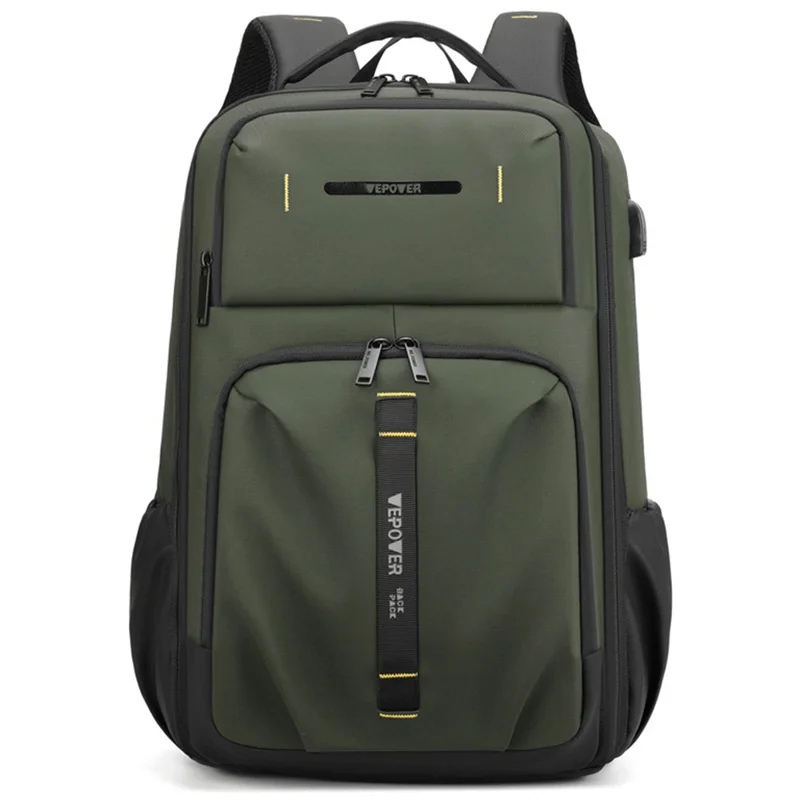 WEPOWER 1288 Élégant sac à dos de voyage en nylon pour homme avec port USB, 30x18x47cm - Vert armée