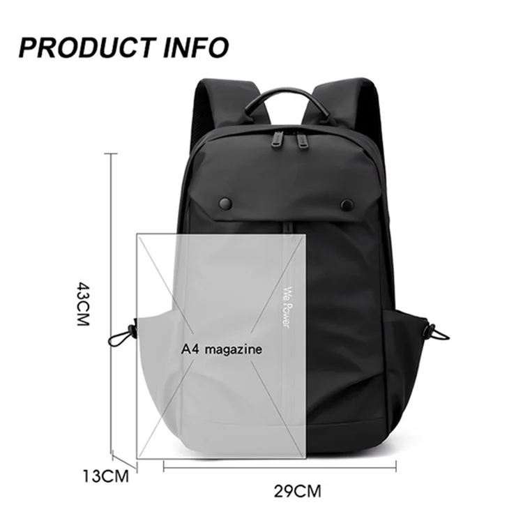 WEPOWER 1261 Travel Backpack Zaino Impermeabile in Nylon con Porta USB Esterna, 43x13x29cm - Nero