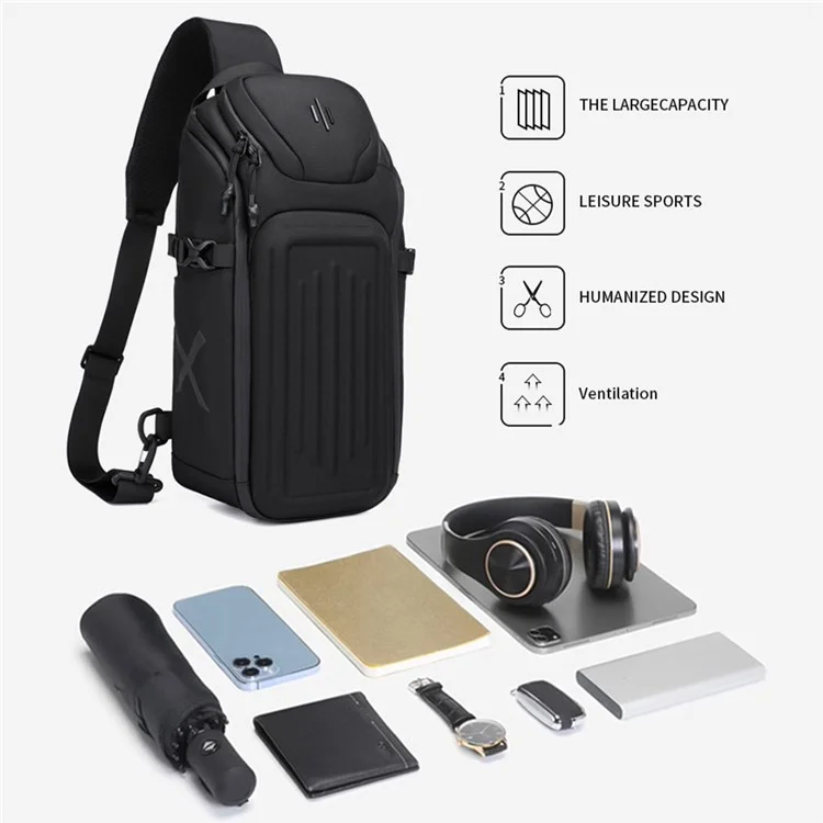 OZUKO 9729 Stylish Business Oxford Cloth Men Chest Bag Single Shoulder Bag, 20x14x39cm - Negro
