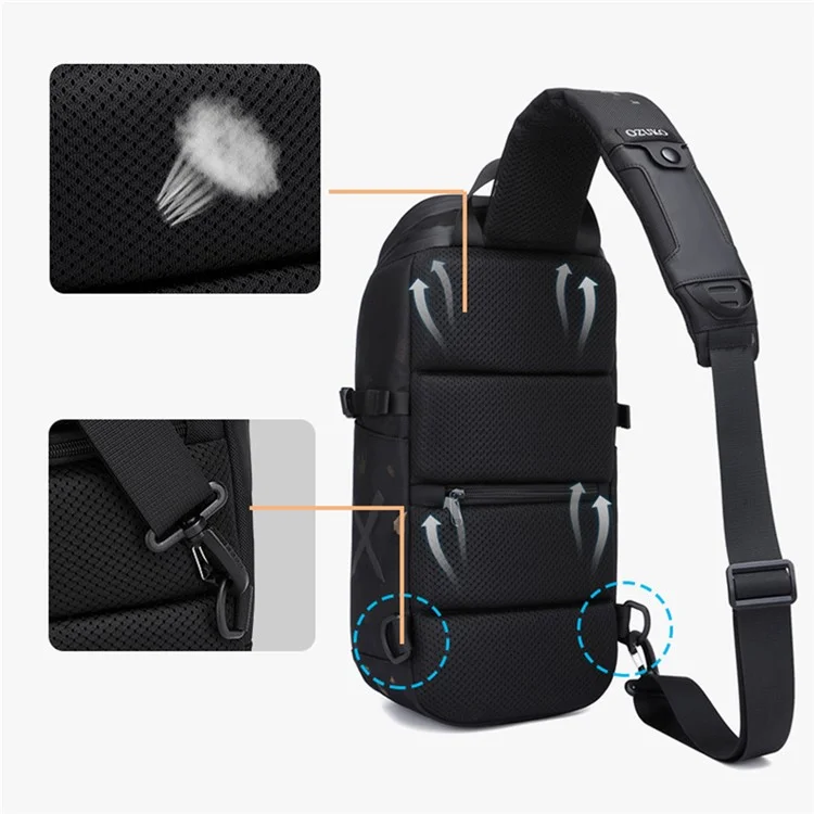 OZUKO 9729 Stylish Business Oxford Cloth Men Chest Bag Single Shoulder Bag, 20x14x39cm - Negro