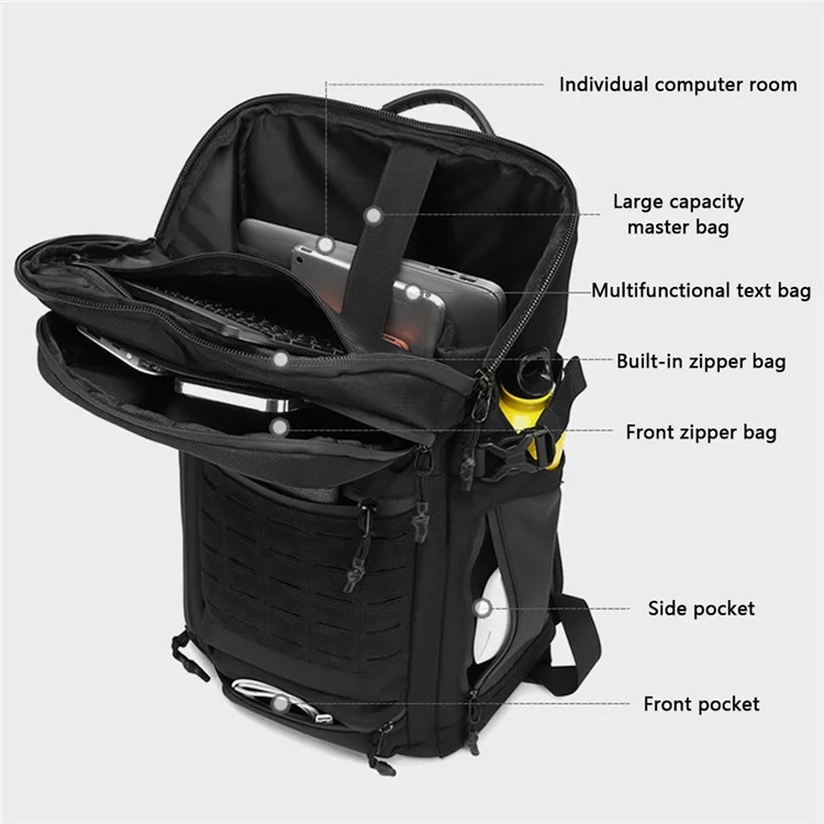 OZUKO 9746 Large Capacity Laptop Backpack Oxford Cloth Travel Dual Shoulder Bag, 33x16x50cm - Black