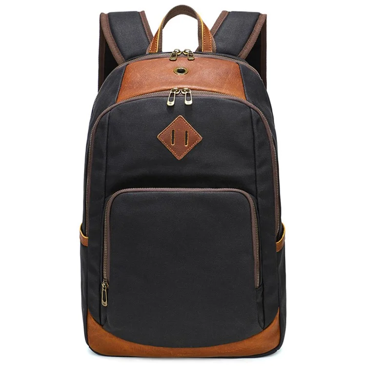 B16 Men's Canvas Backpack Large Laptop Bag Travel Storage Bag Daypack - Black