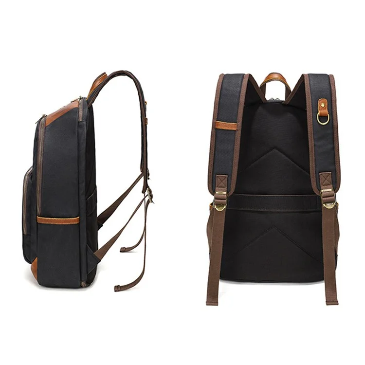 B16 Men's Canvas Backpack Large Laptop Bag Travel Storage Bag Daypack - Black