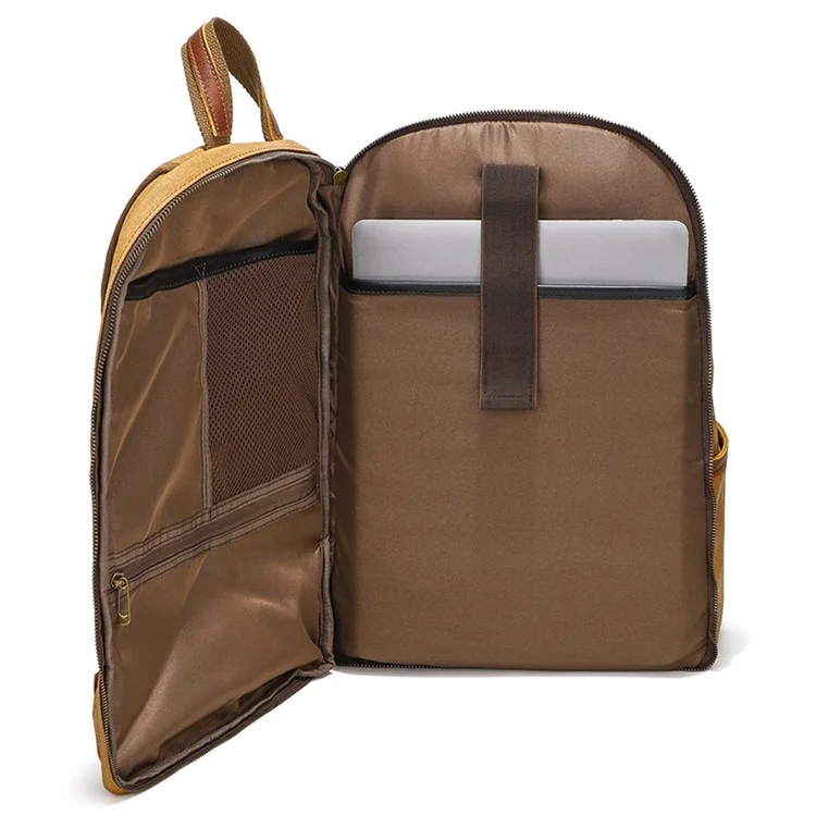 B16 Men's Canvas Backpack Large Laptop Bag Travel Storage Bag Daypack - Black