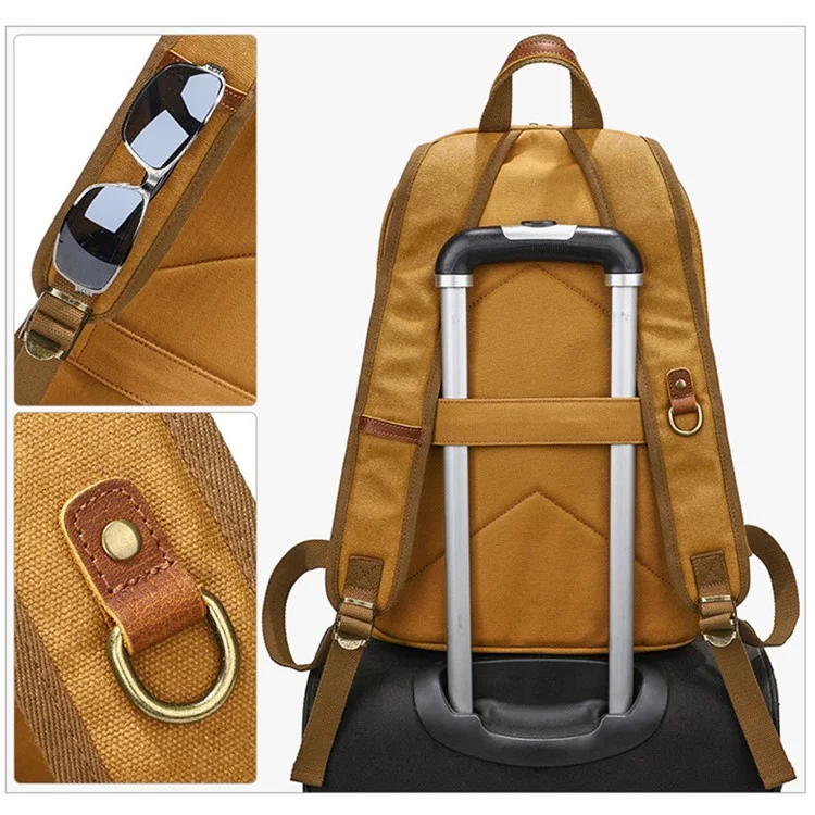 B16 Men's Canvas Backpack Large Laptop Bag Travel Storage Bag Daypack - Black