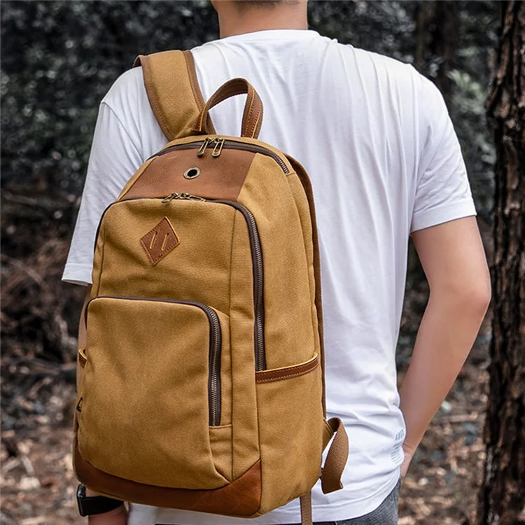 B16 Men's Canvas Backpack Large Laptop Bag Travel Storage Bag Daypack - Black