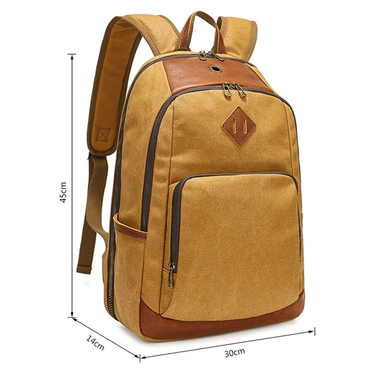 B16 Men's Canvas Backpack Large Laptop Bag Travel Storage Bag Daypack - Black