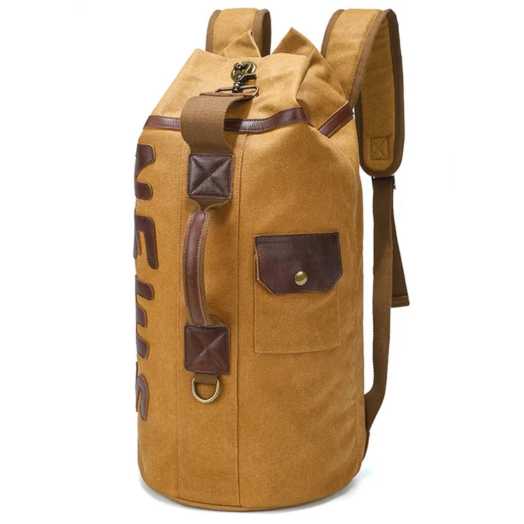 B22 Large Capacity Waxed Canvas Duffle Bag Casual Men 16-inch Laptop Backpack - Yellow