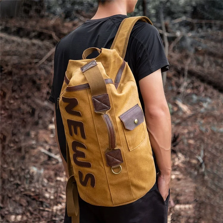 B22 Large Capacity Waxed Canvas Duffle Bag Casual Men 16-inch Laptop Backpack - Yellow