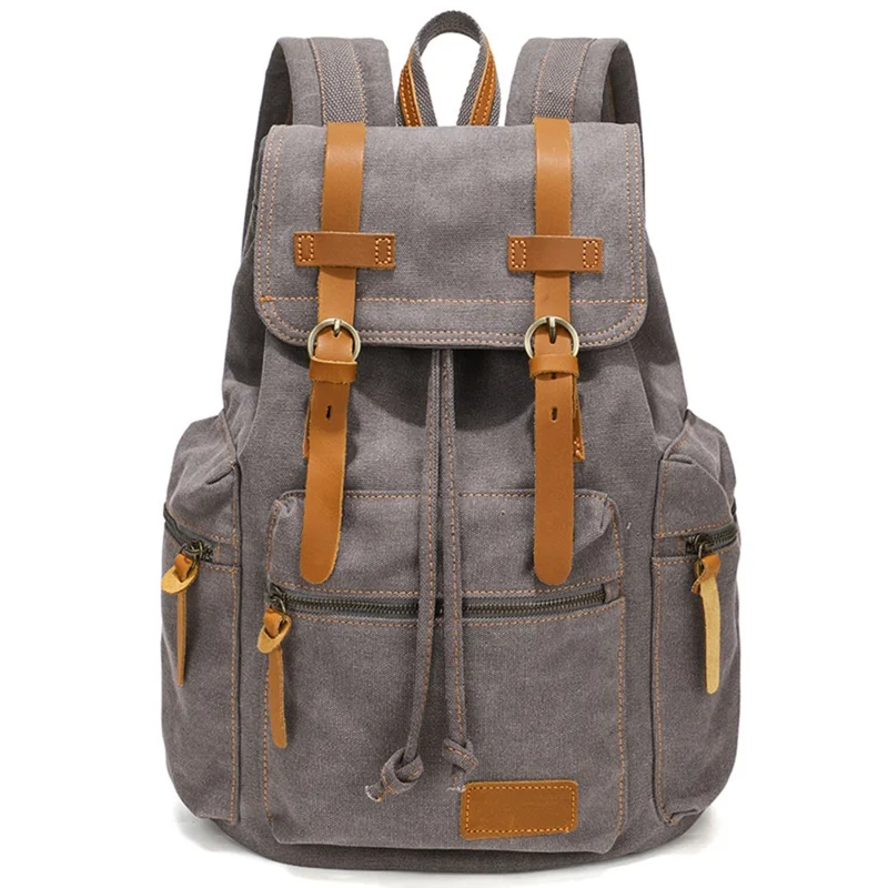 1001 Vintage Washed Canvas Backpack Large Capacity Shoulder Bag for 16-inch Laptop - Dark Grey