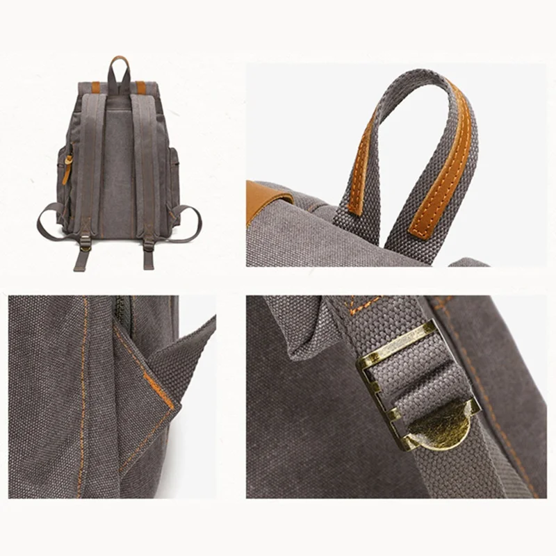 1001 Vintage Washed Canvas Backpack Large Capacity Shoulder Bag for 16-inch Laptop - Dark Grey