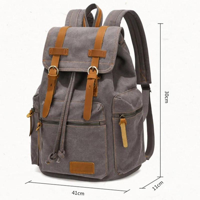 1001 Vintage Washed Canvas Backpack Large Capacity Shoulder Bag for 16-inch Laptop - Dark Grey