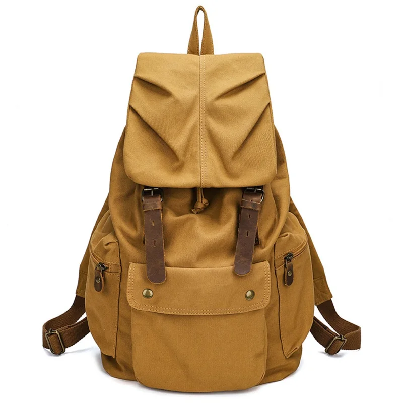 1005 Canvas+Leather Travel Backpack Retro Casual Dual Shoulder Bag - Yellow