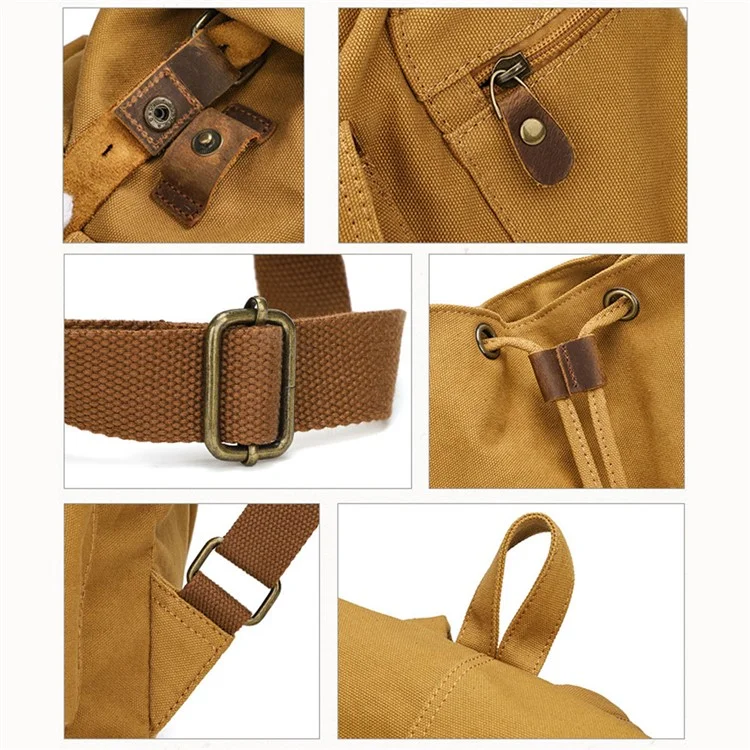 1005 Canvas+Leather Travel Backpack Retro Casual Dual Shoulder Bag - Yellow