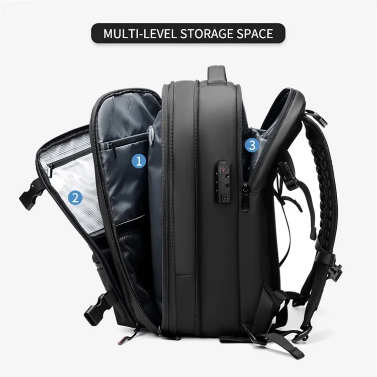 OUTWALK 7757 Travel 17-Zoll-Laptop-Rucksack Vakuum-Kompression Herren Expanding Schultertasche - Schwarz